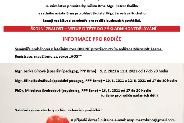 Náhledová fotka k článku: Vzdělávací semináře pro rodiče budoucích prvňáčků